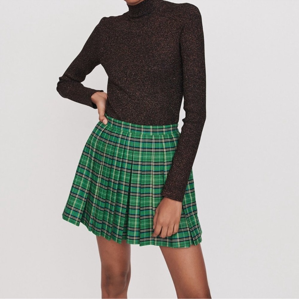 Maje green combo plaid pleated skort